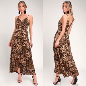 Lulus | Wildly Wonderful Leopard Print Satin Maxi Wrap Dress